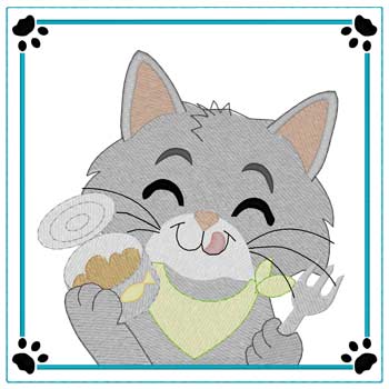 Chow Time Cat Quilt Square