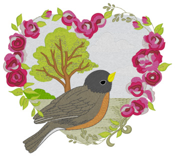 Robin In Rose Heart