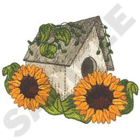Sonnenblumen mit Vogelhaus